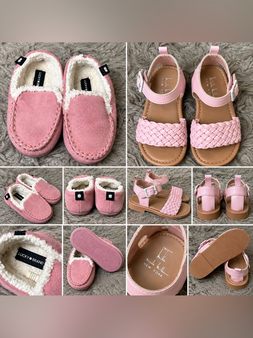 Lucky Brand Girls Pink Faux Shearling Cozy Slippers Moccasin Shoes
